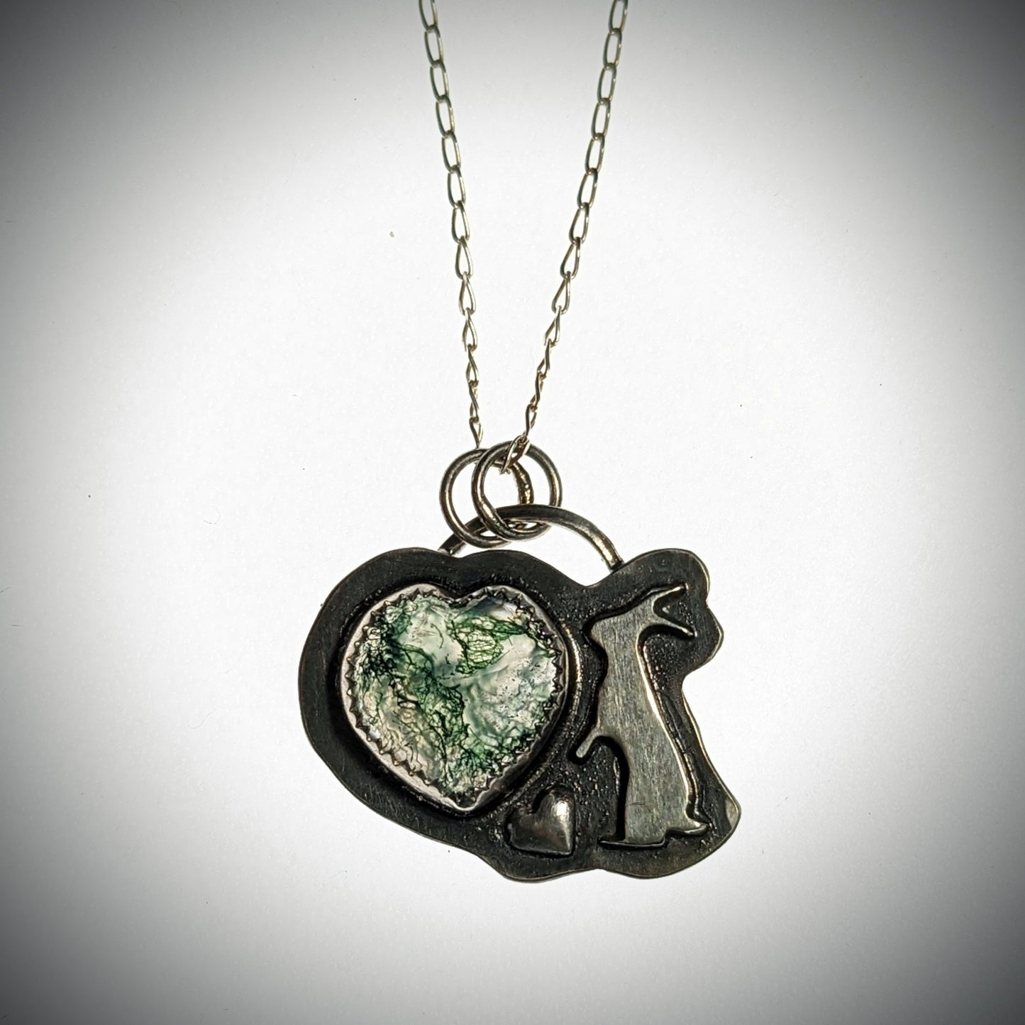 snowshoe Hare with Moss Agate Heart - Necklace No.3