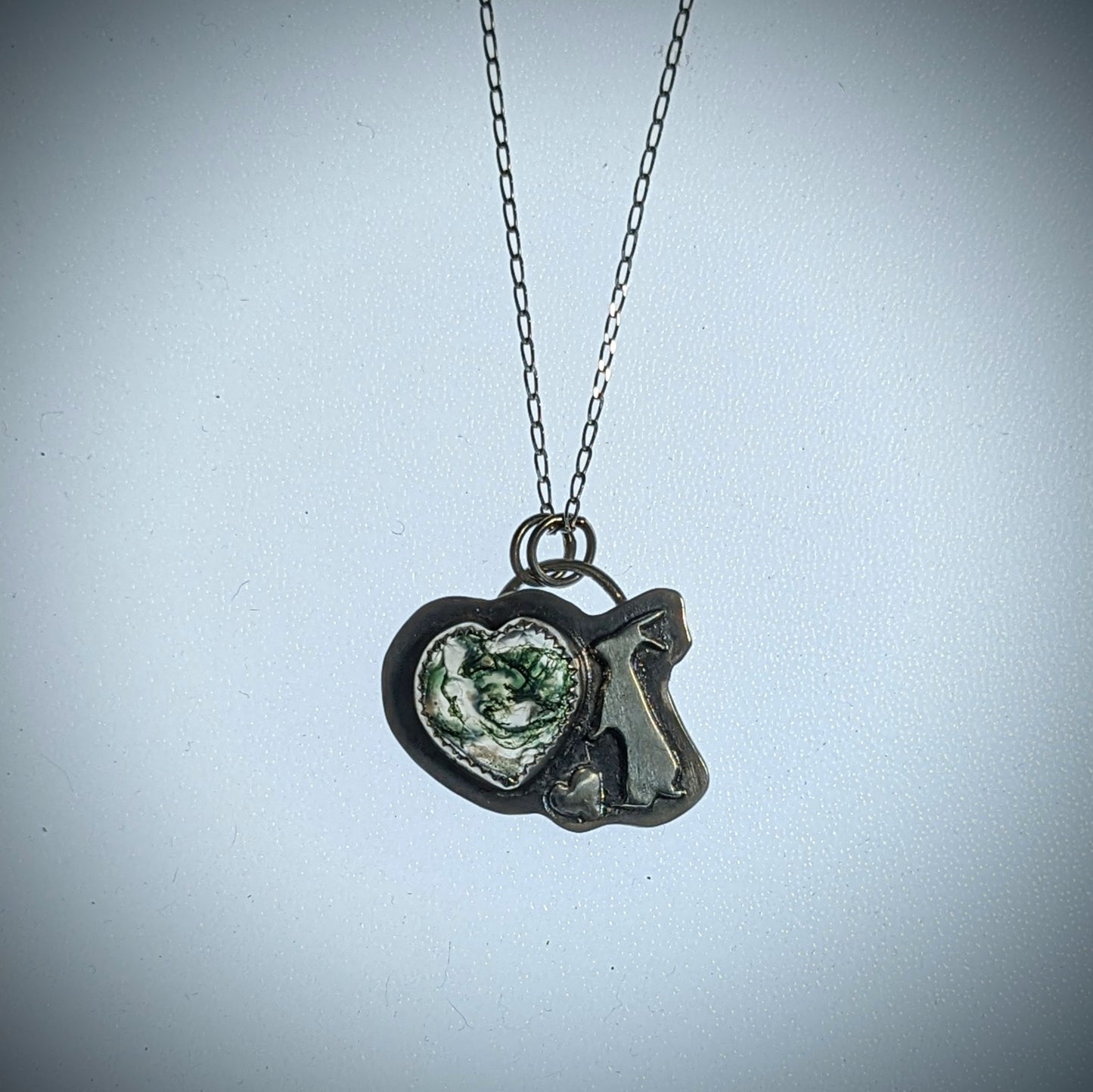 Snowshoe Hare with Moss Agate Heart - Necklace No.1