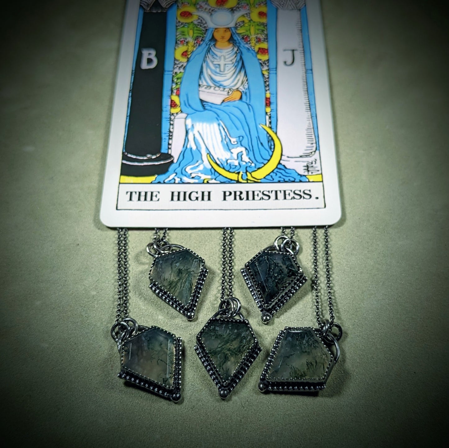 Gothic Style Moss Agate Necklace - The High Priestess