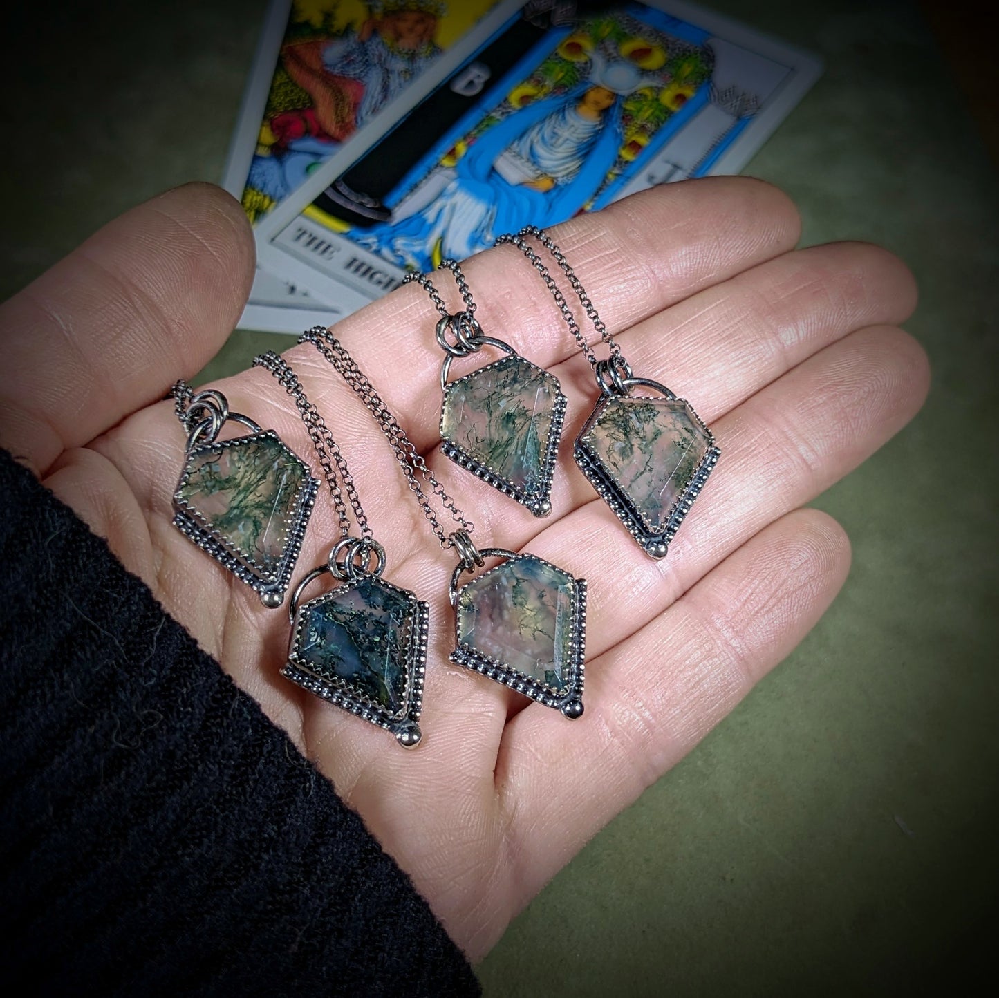 Gothic Style Moss Agate Necklace - The High Priestess