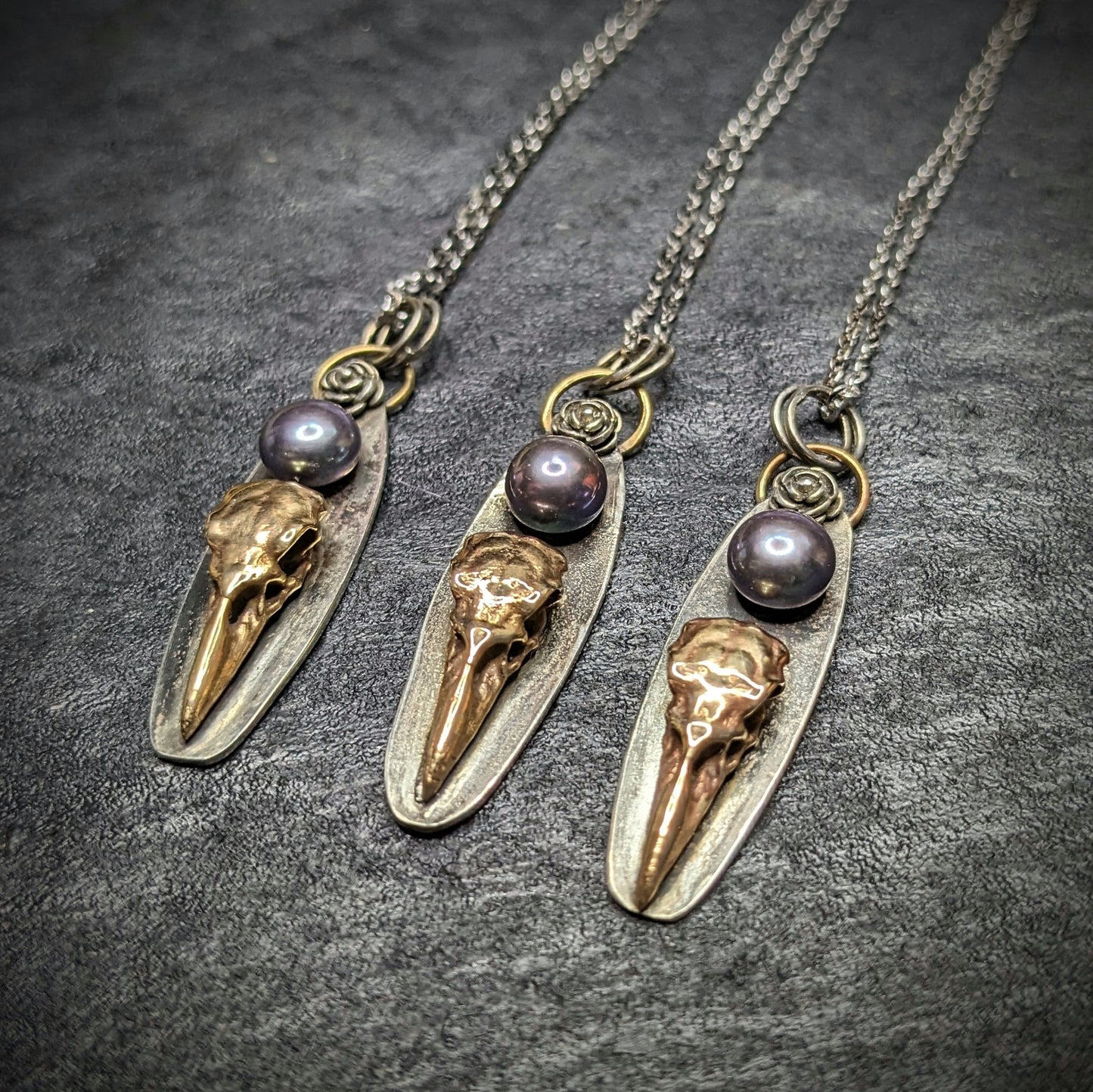 Raven Skull with Black Pearl Necklace