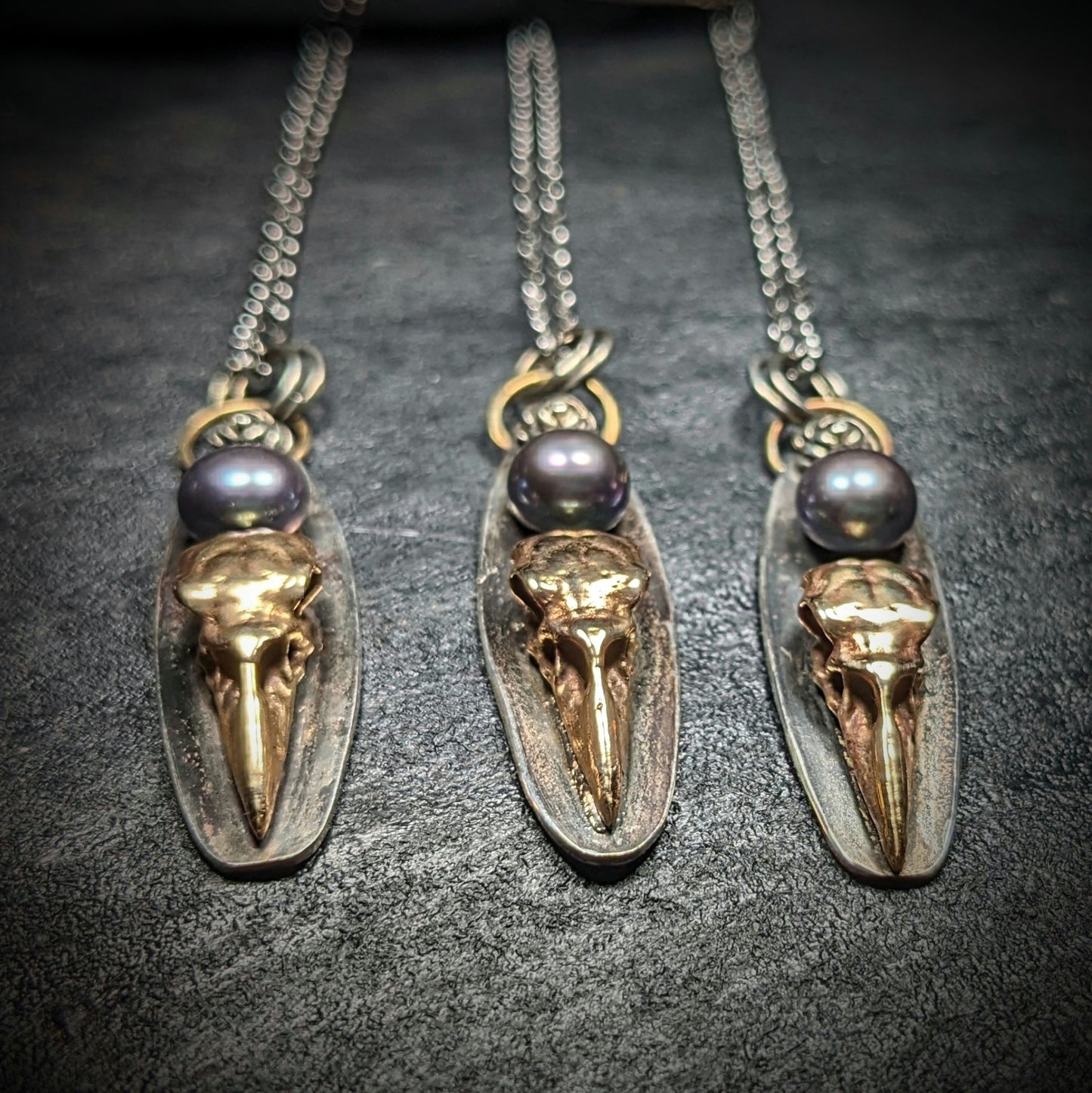 Raven Skull with Black Pearl Necklace