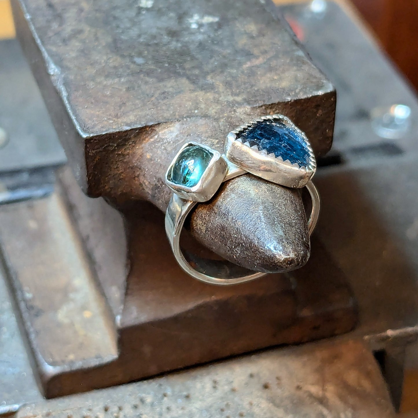 Green & Blue Kyanite Ring - Size 7
