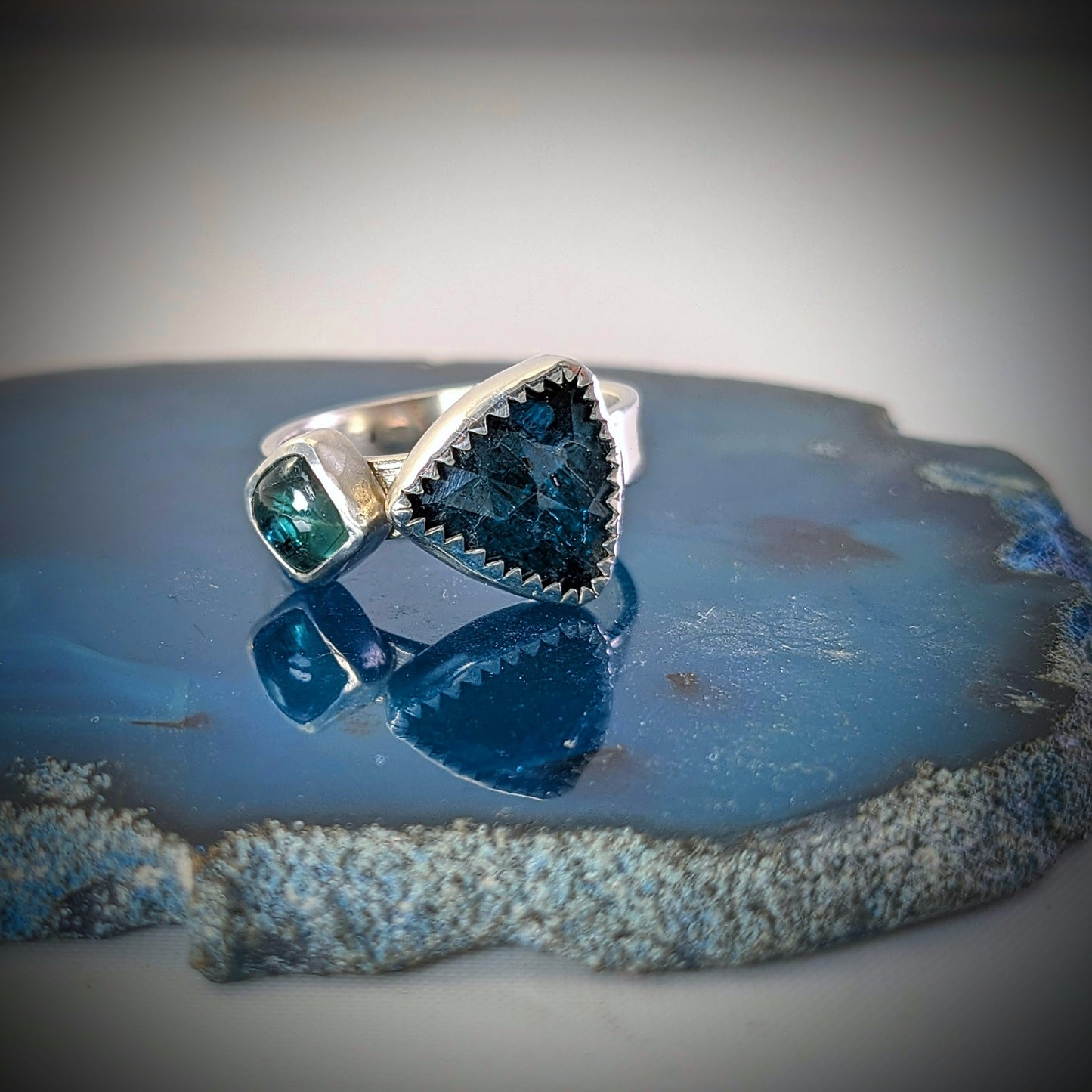 Green & Blue Kyanite Ring - Size 7