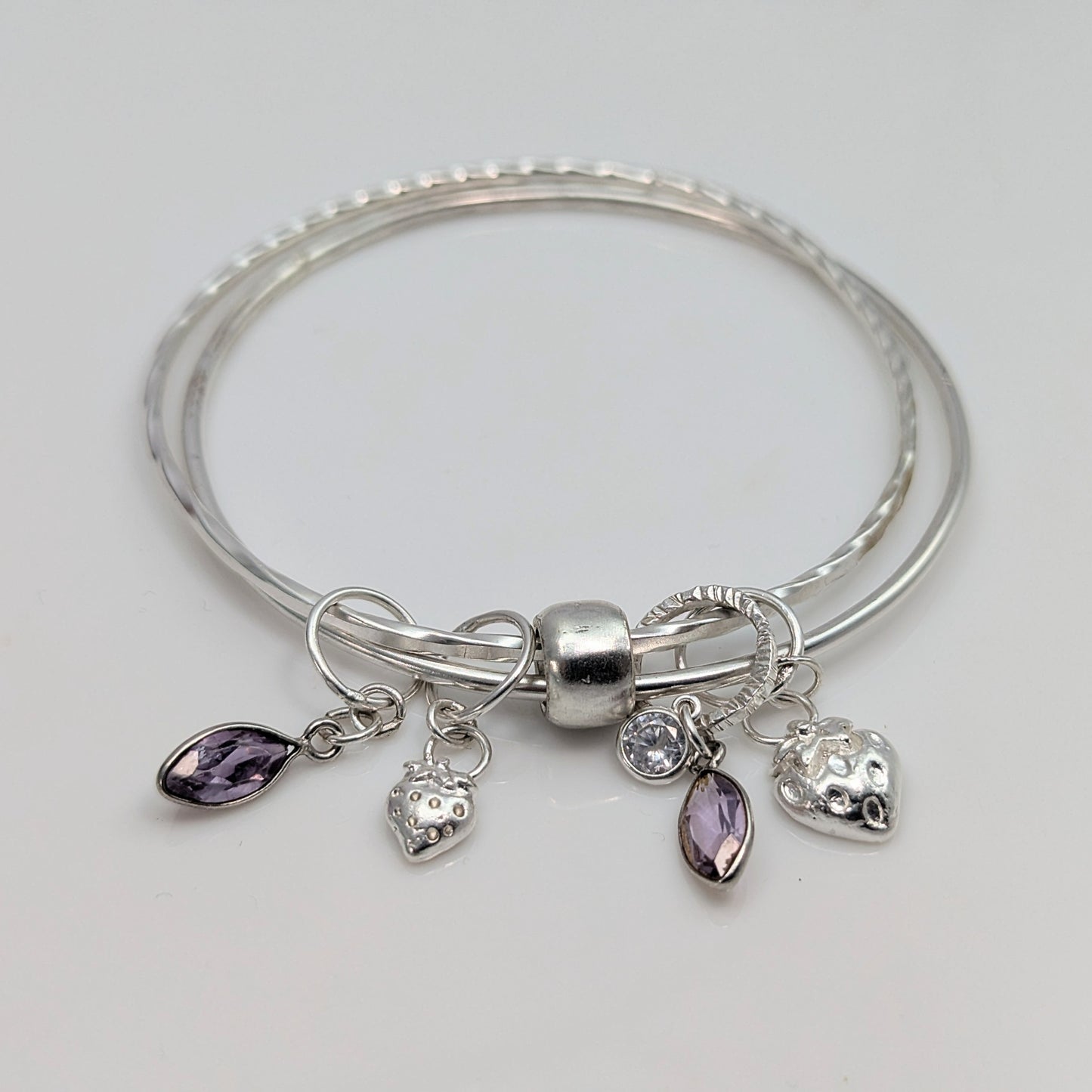 Double Bangle with Strawberries and Amethyst - Small