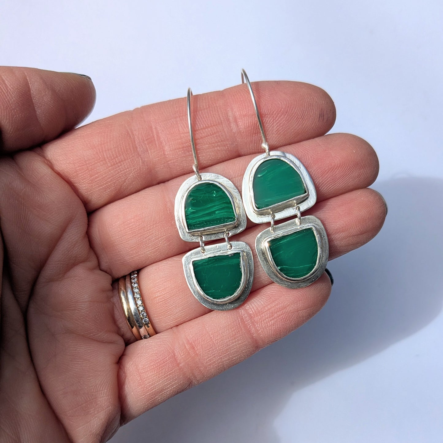 Green Bakelite Semi Circle Earrings