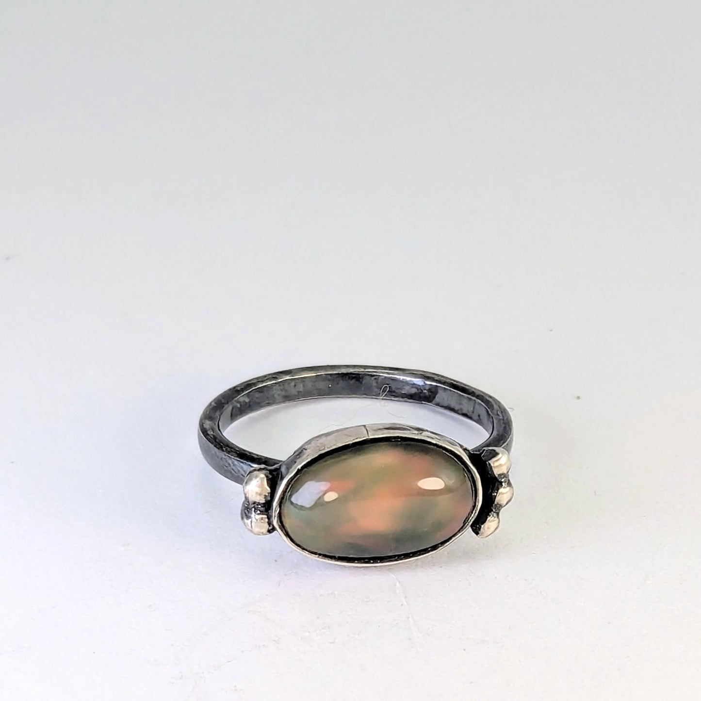Black Ethiopian Welo Opal Ring - Size 7 3/4