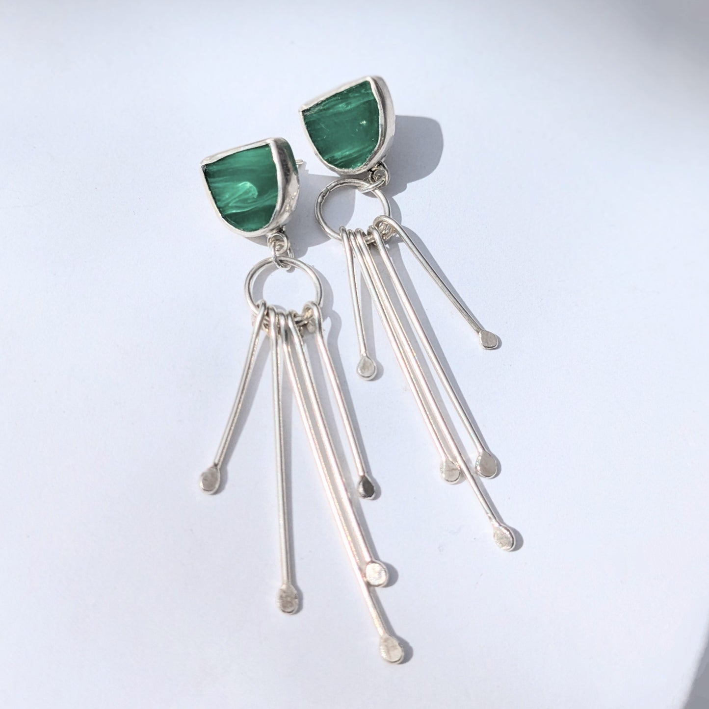 Green Bakelite Fringe Earrings