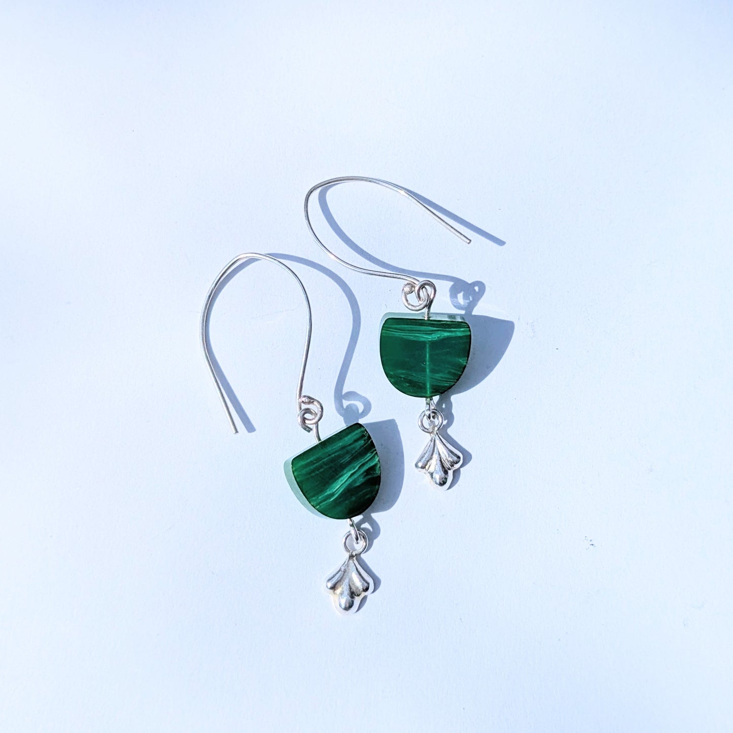 Green Bakelite Earrings with Art Deco Flourish