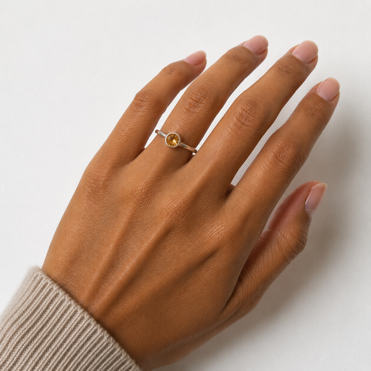 Faceted Citrine - Dainty Tube-Set Ring