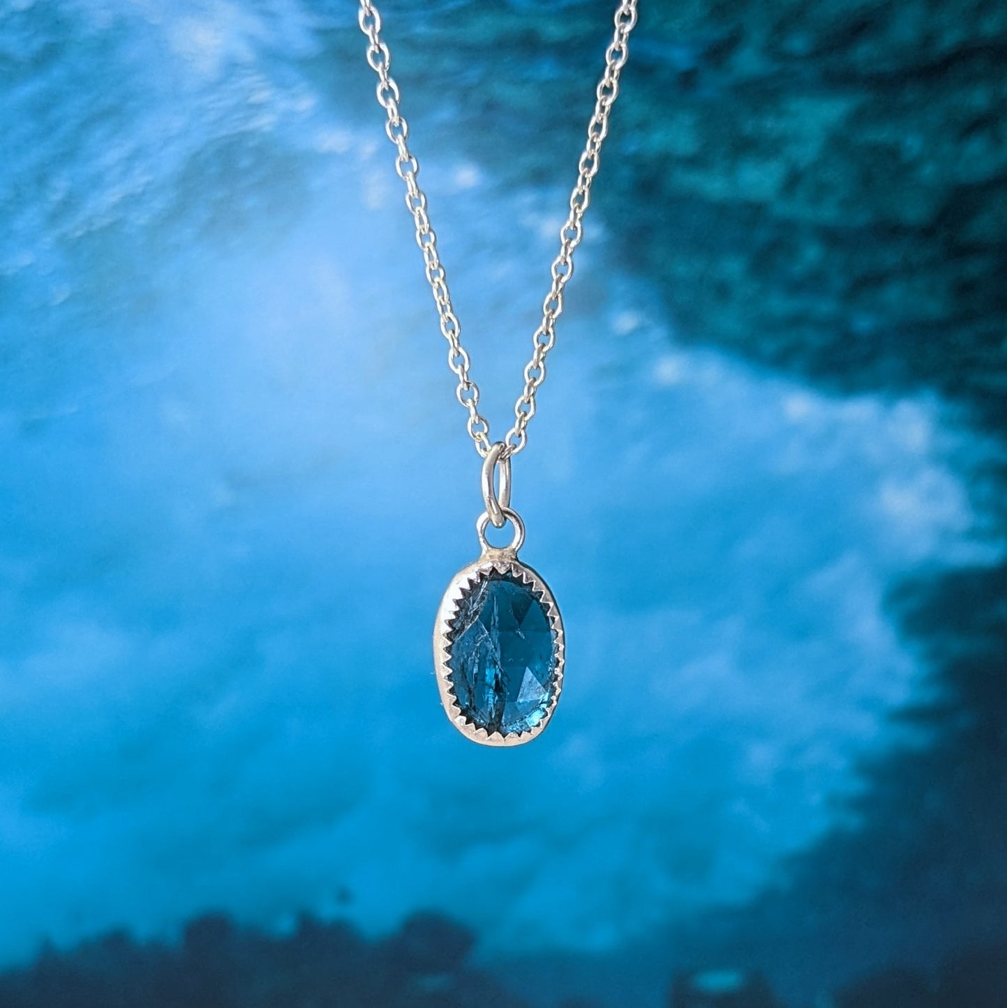 Dark Blue Kyanite - Freeform Oval Necklace No.4