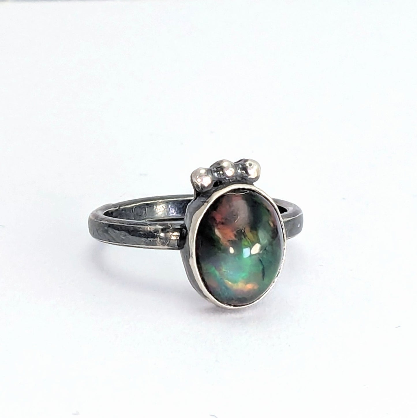 Black Ethiopian Welo Opal Ring - Size 4 3/4