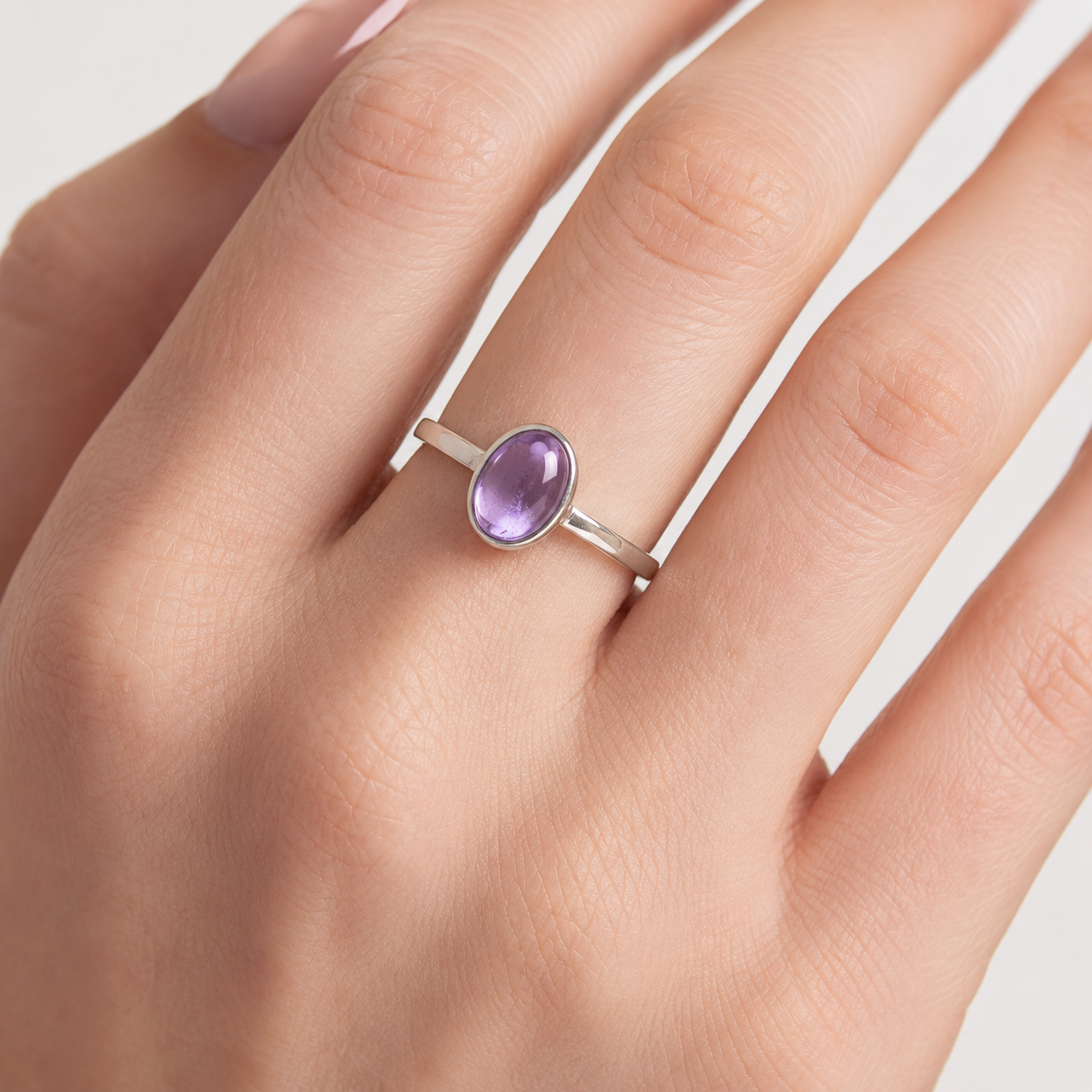 Pink Amethyst - Dainty Oval Ring