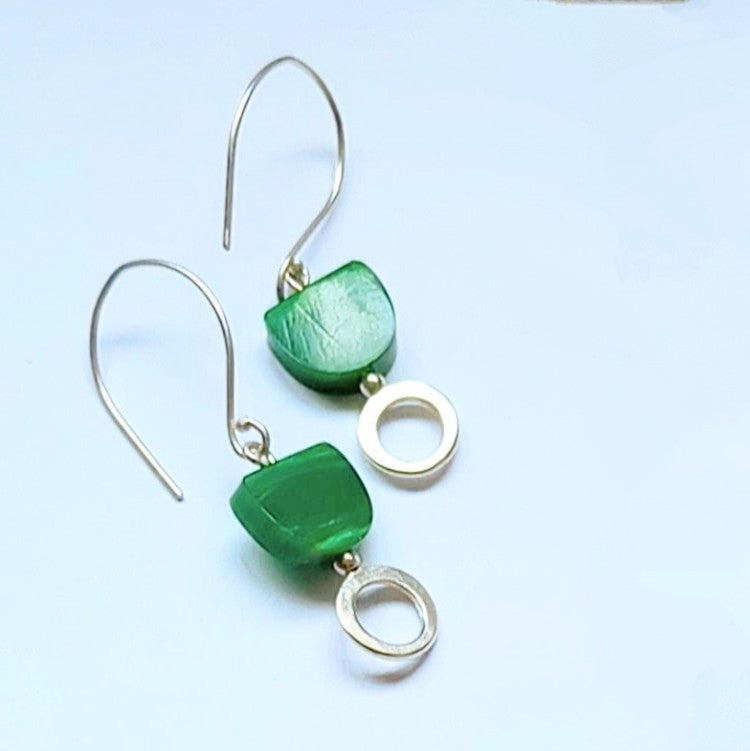 Green Bakelite Earrings with Circles