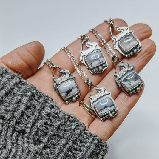 Snowshoe Hare with Dendritic Opal - Necklace