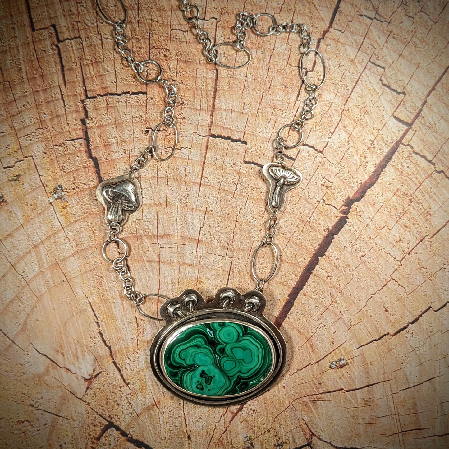 Malachite and Mushrooms Necklace #1