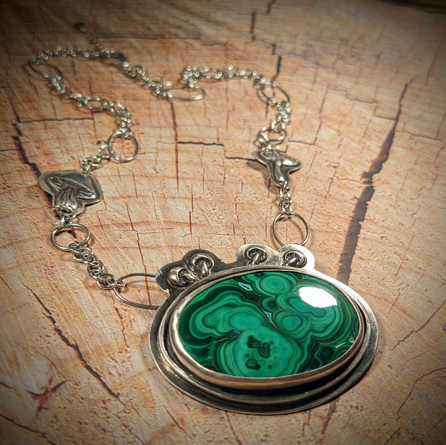 Malachite and Mushrooms Necklace #1