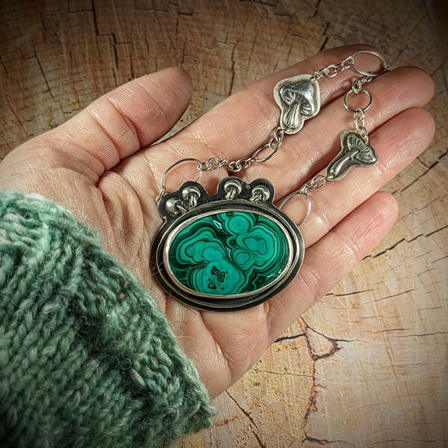 Malachite and Mushrooms Necklace #1