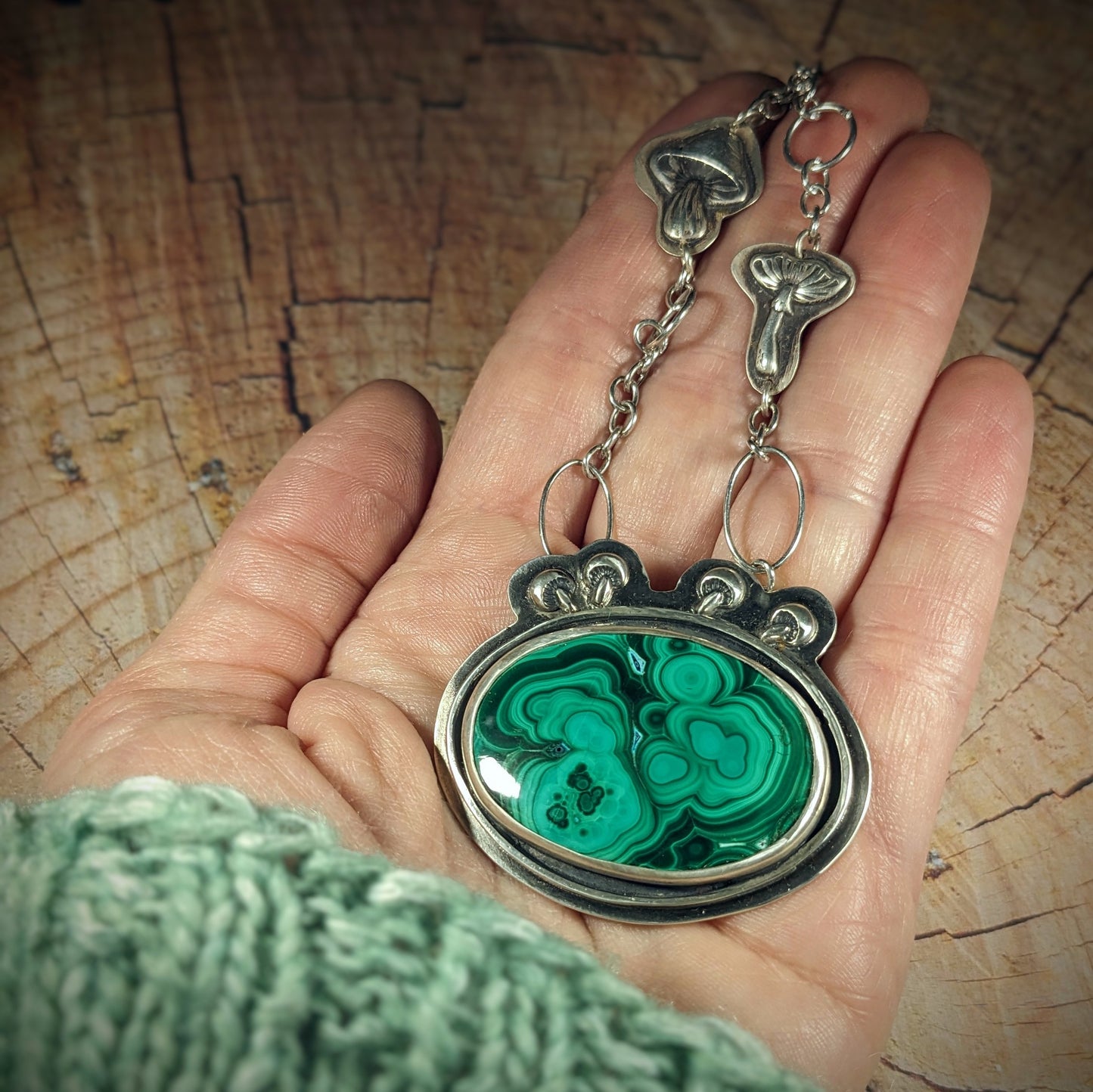 Malachite and Mushrooms Necklace #1