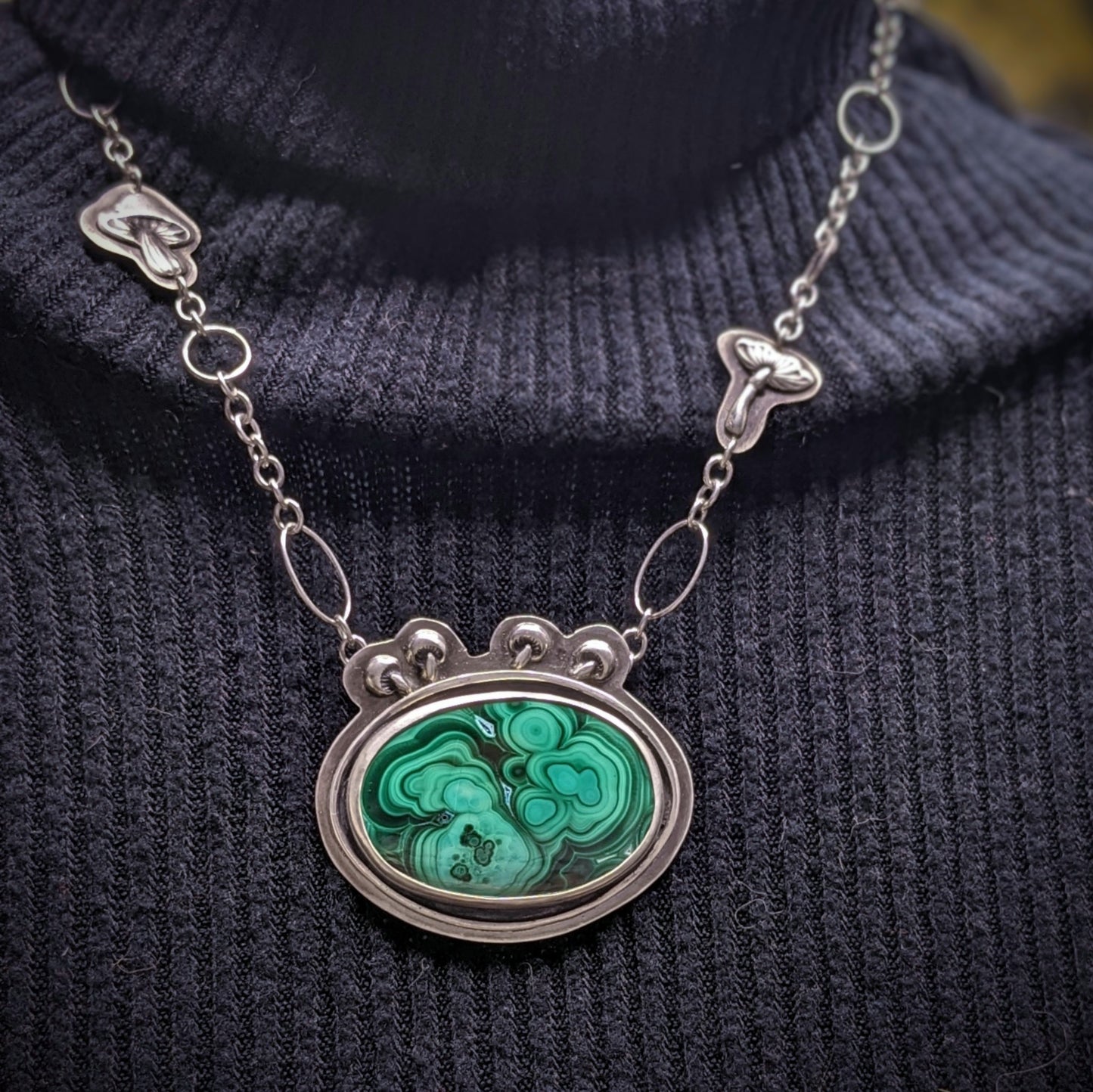 Malachite and Mushrooms Necklace #1