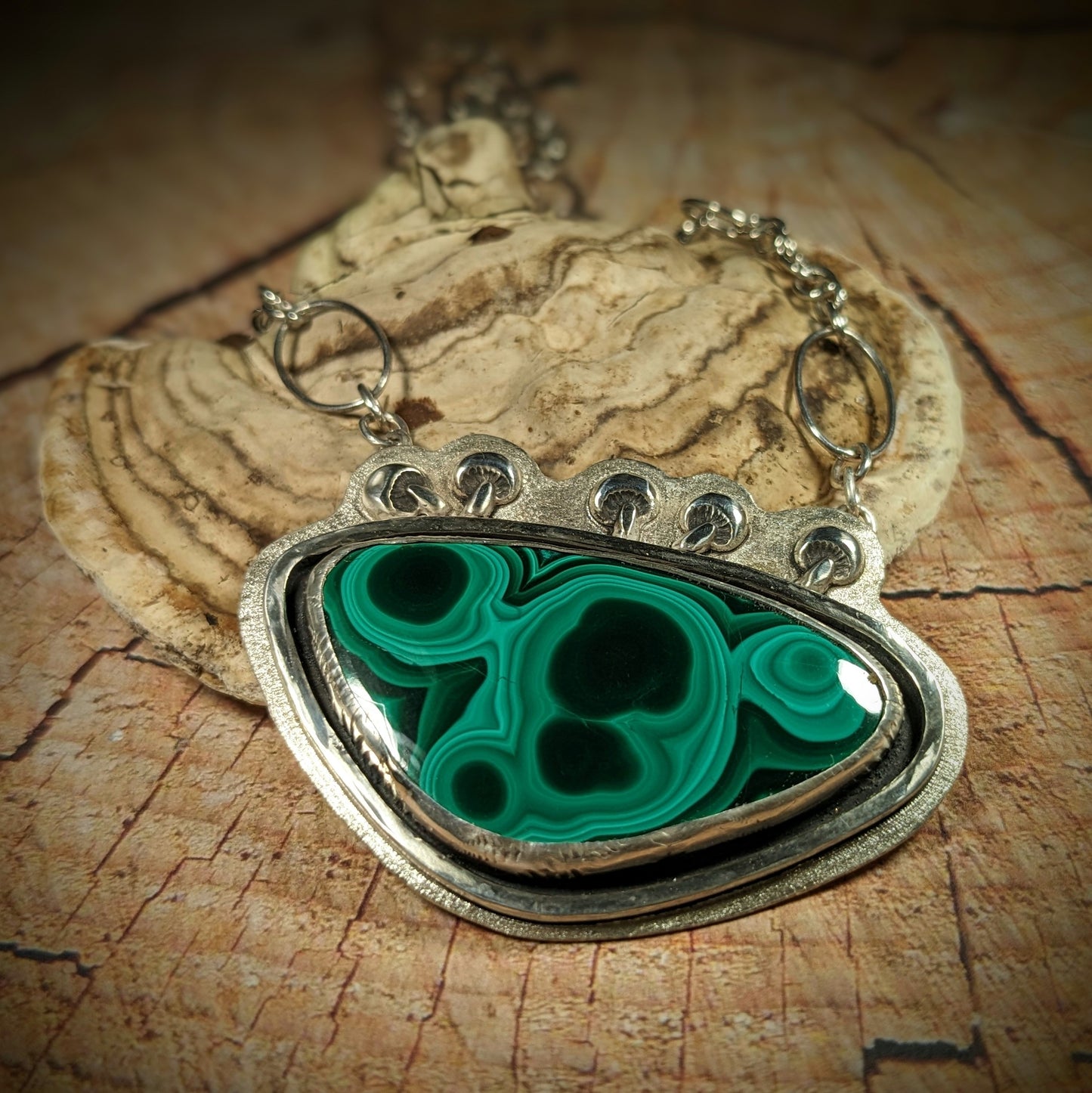 Malachite and Mushrooms Necklace #2