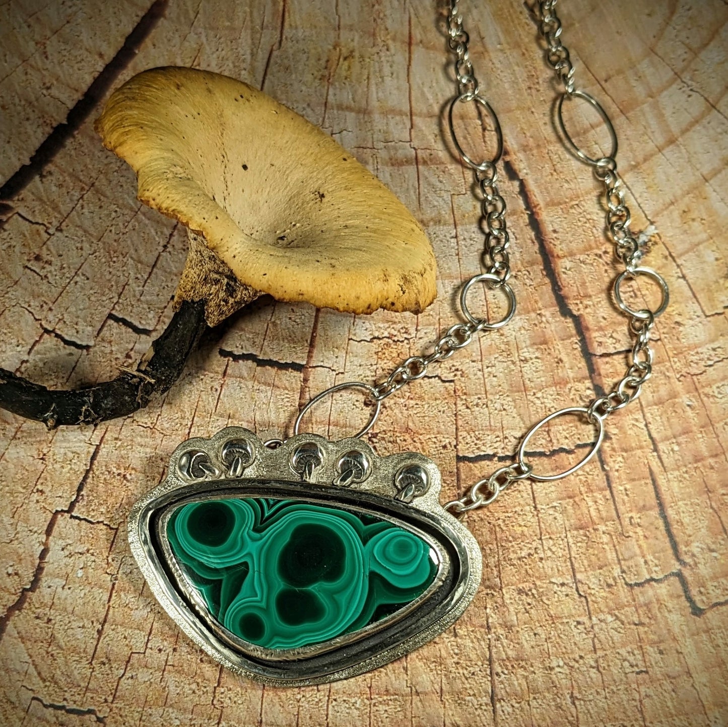 Malachite and Mushrooms Necklace #2