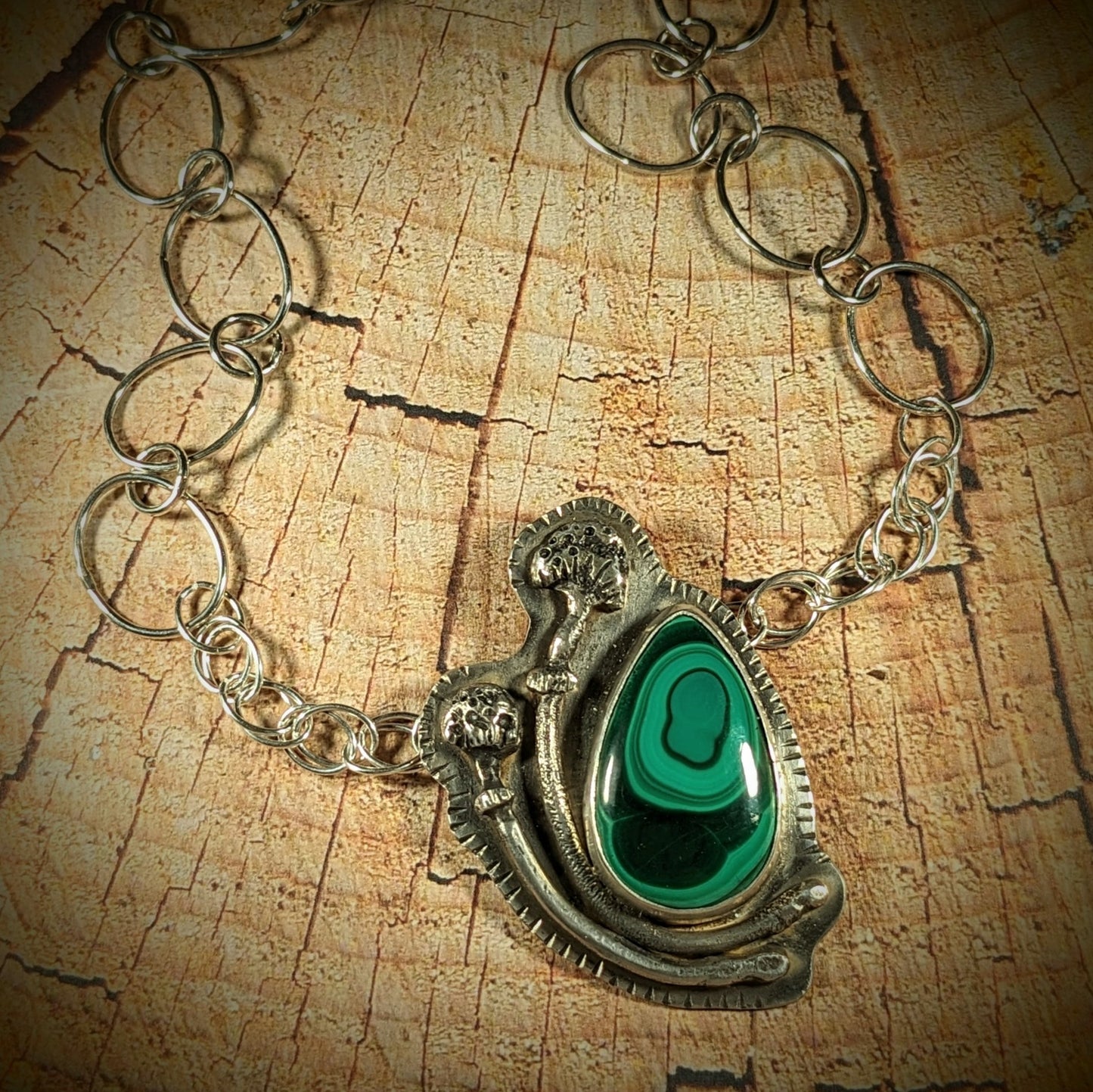 Malachite and Mushrooms Necklace #3