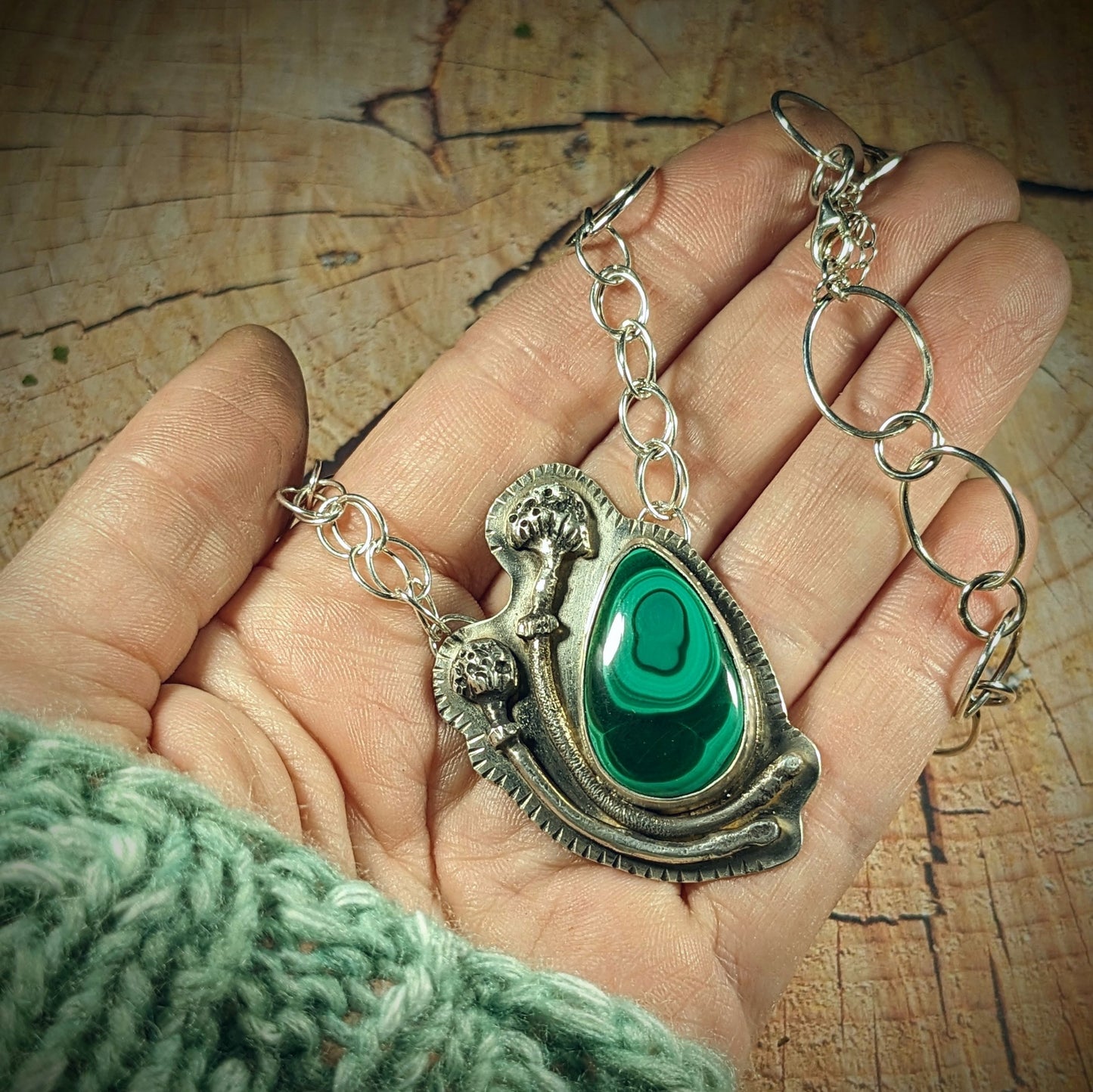 Malachite and Mushrooms Necklace #3