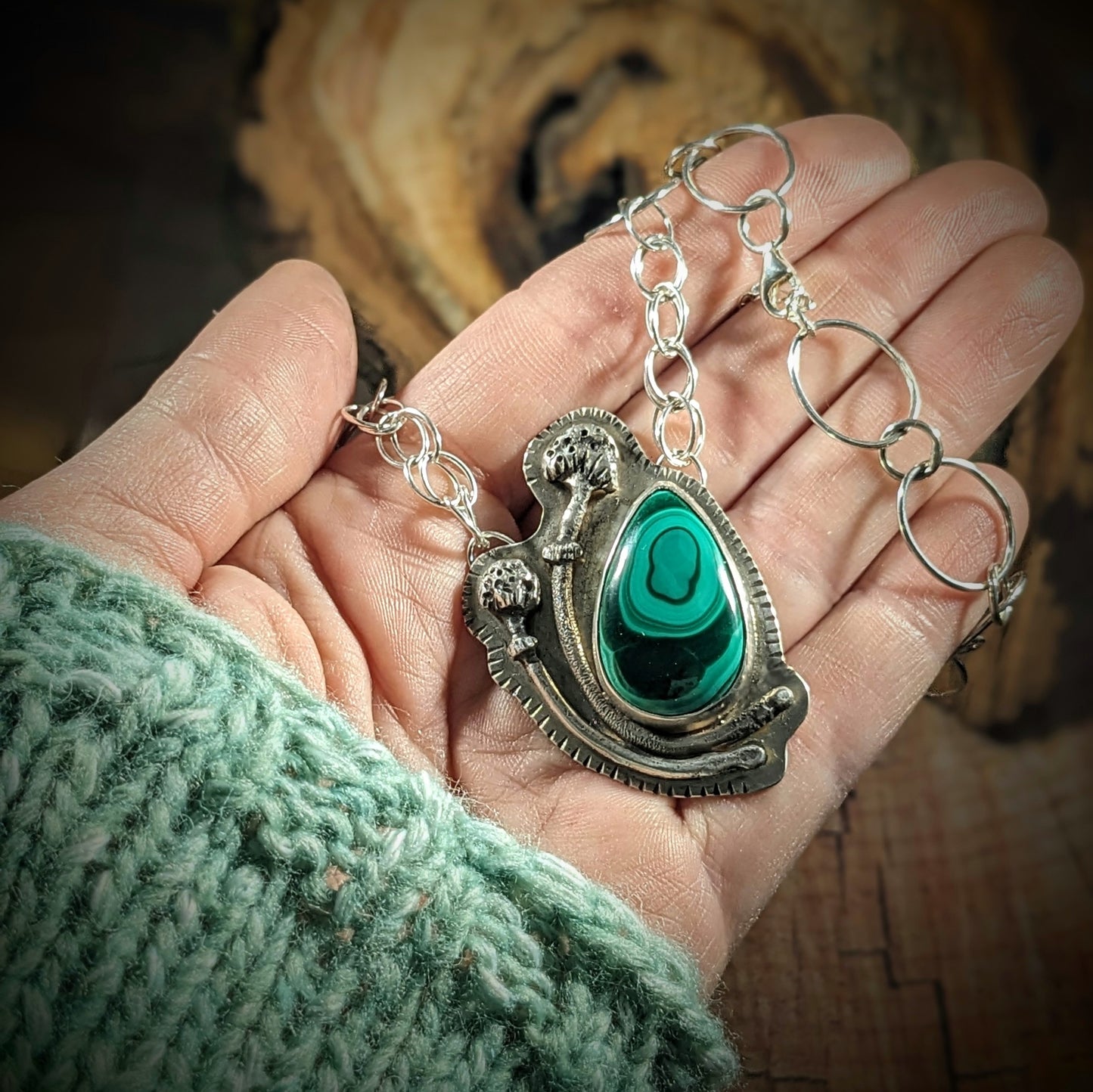 Malachite and Mushrooms Necklace #3