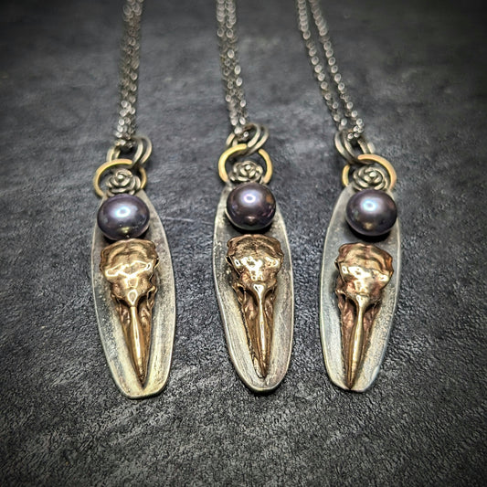 Raven Skull with Black Pearl Necklace