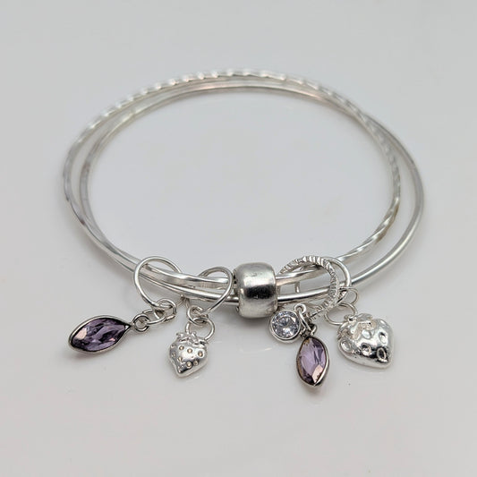 Double Bangle with Strawberries and Amethyst - Small