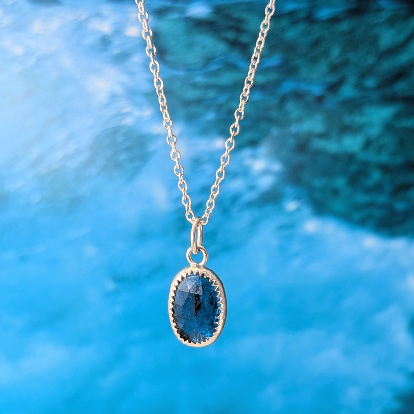 Dark Blue Kyanite - Freeform Oval Necklace No.5