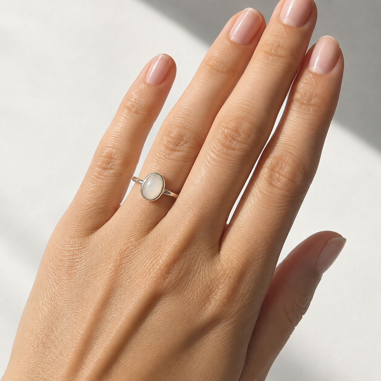 White Moonstone - Dainty Oval Ring
