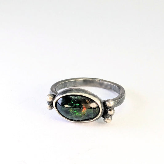 Black Ethiopian Welo Opal Ring -  Size 4 1/2
