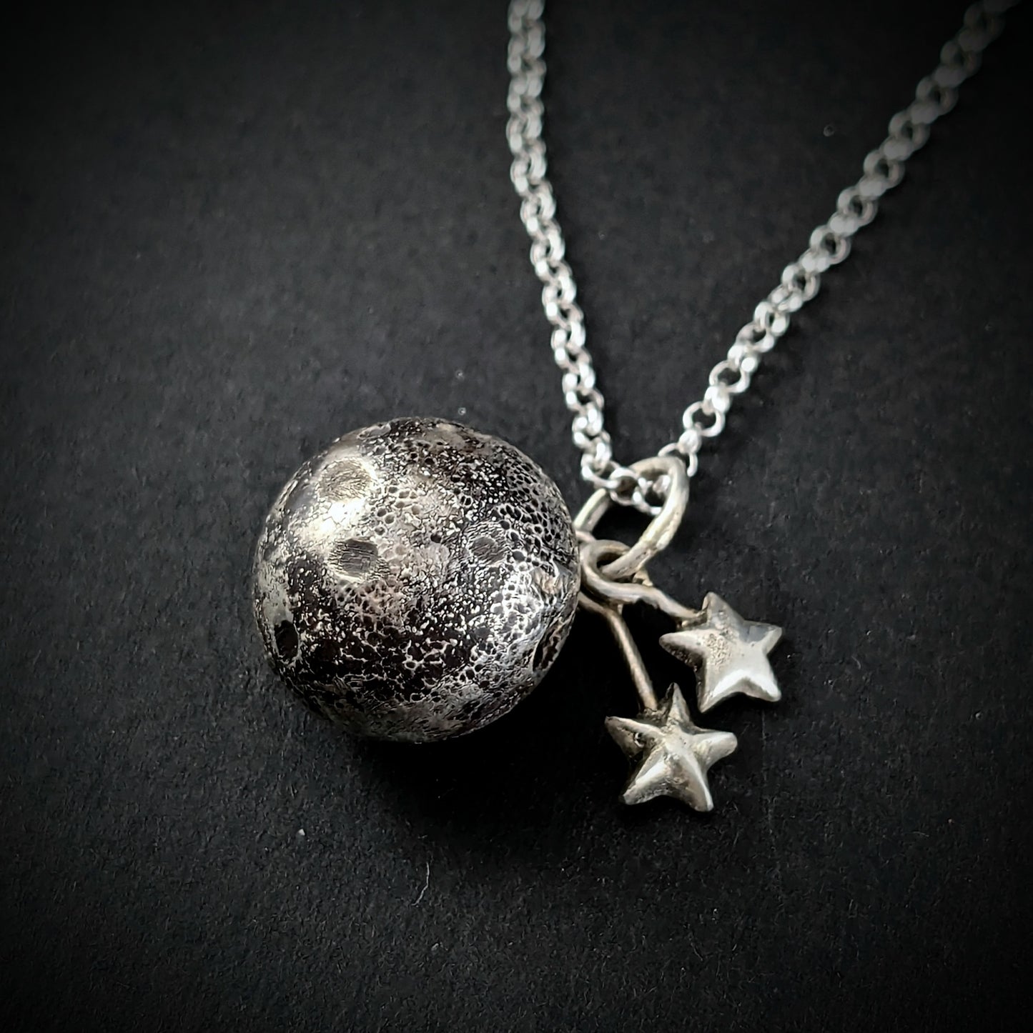 Moon with Shooting Stars Necklace