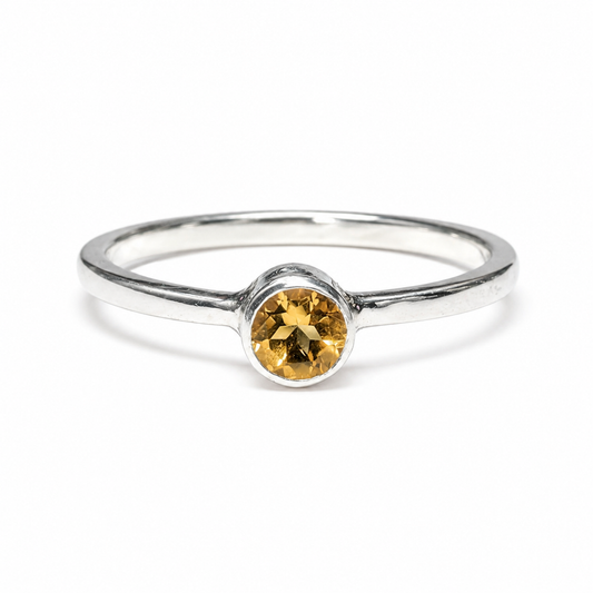 Faceted Citrine - Dainty Tube-Set Ring