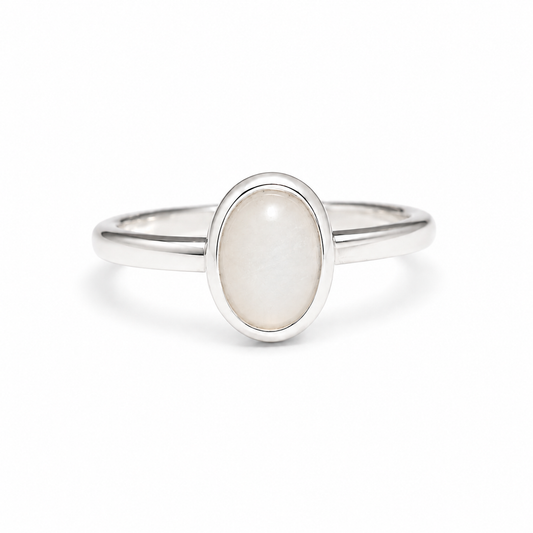 White Moonstone - Dainty Oval Ring