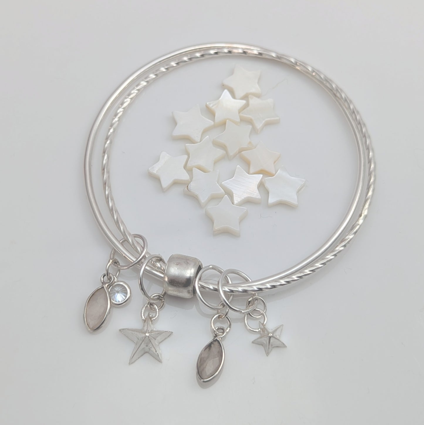 Double Bangle with Stars and Rose Quartz - Small