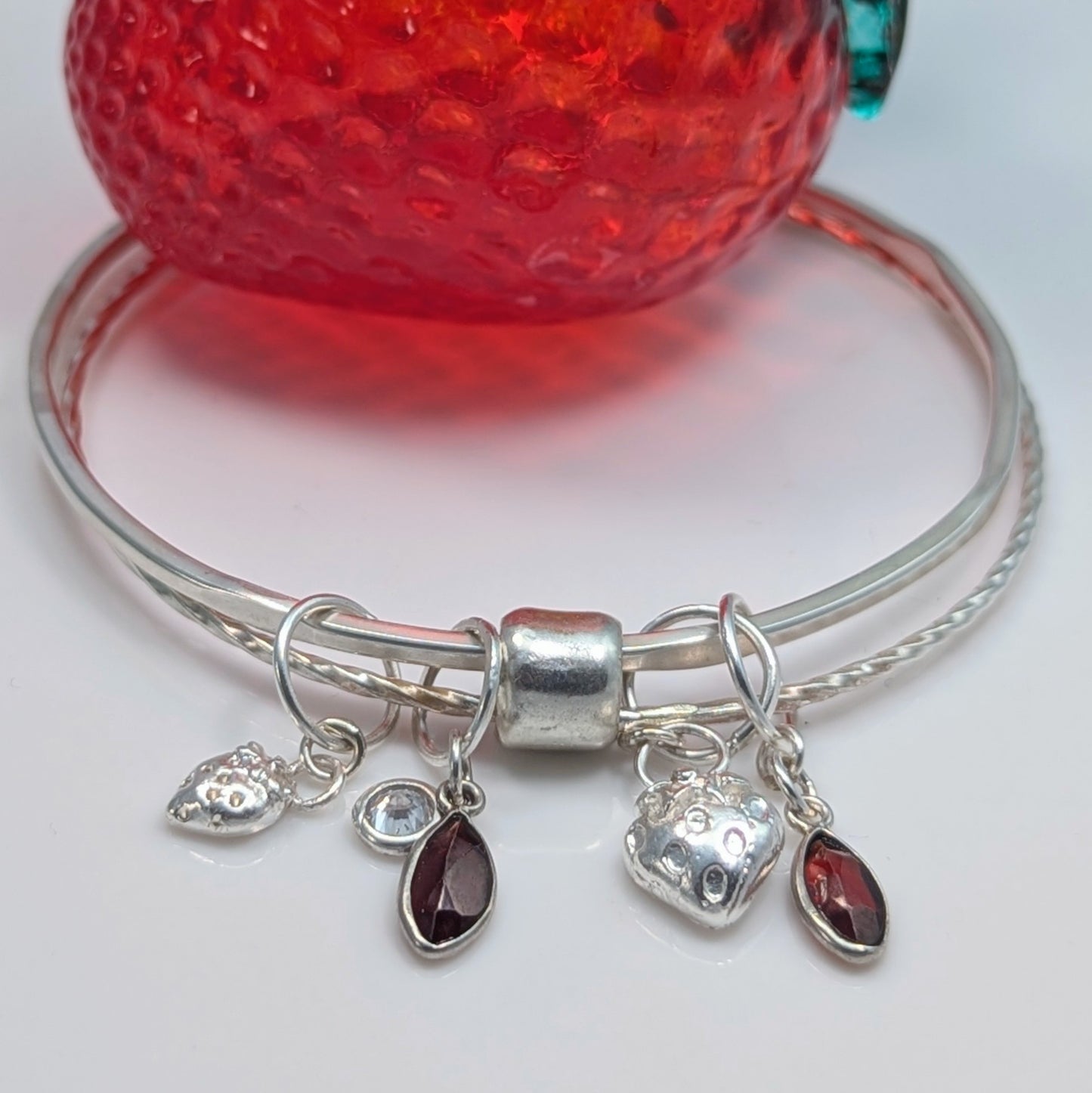 Double Bangle with Strawberries and Garnets - Medium