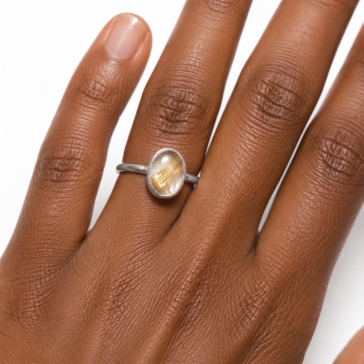 Rutilated Quartz - Dainty Oval Ring
