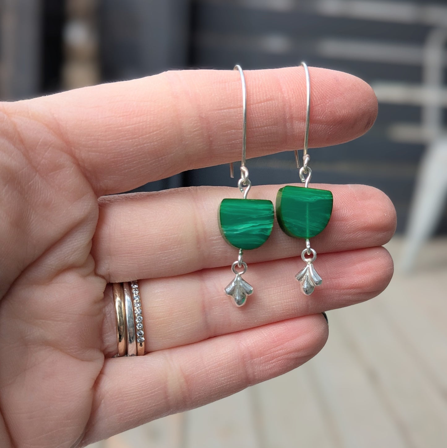 Green Bakelite Earrings with Art Deco Flourish